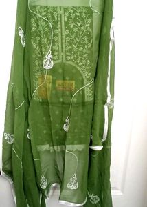 Cotton Blend UnstitchSuit Length Neck Embroidered