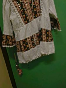 Embroidered Boho Kurta with Pom-Pom Trim