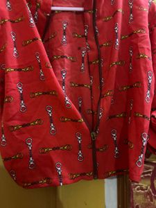 Red Printed Cropped Zip-Up Blouse