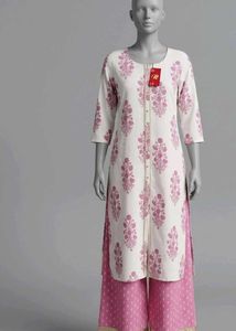 Elegant White &amp; Pink Floral Kurta Set