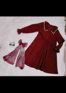 Chic Burgundy korean Velvet Dress With Bow