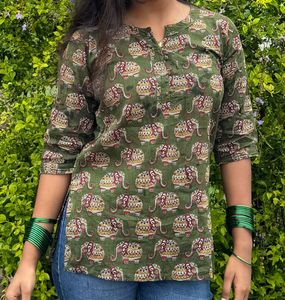 Elephant Print Cotton Top