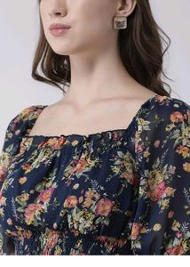Navy Floral Smocked Peplum Top