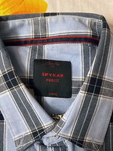 Spykar Men's Blue Plaid Button-Up Shirt
