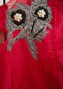 Elegant Red &amp; Grey Embellished Gown