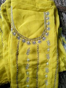 Beautiful Yellow Embroidered  hand work suit