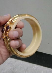 Elegant Gold &amp; Red Stone Bangles