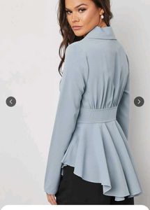 Styli Women Pleated Hem Button Detail Blazer