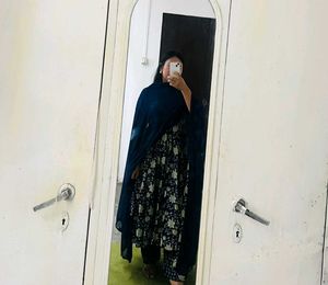 Libas Blue Printed Cotton Anarkali Kurta Set