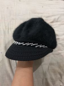 Chic Black Beanie Hat with Rhinestones