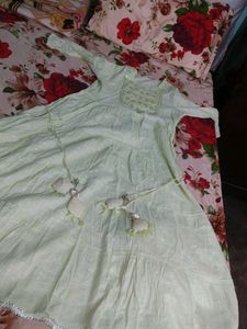 Elegant Mint Green Kurta with Embellished Neckline
