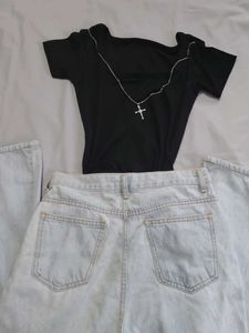 Blue High-Waisted Baggy Flared Jeans