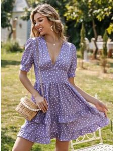 Charming Lavender Polka Dot Mini Dress