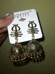 Golden Trisul Earrings, Jhumka
