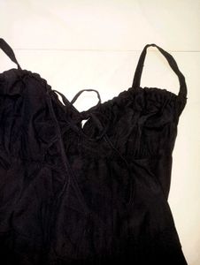Black Mini Lace Up Dress with Smocked Bodice
