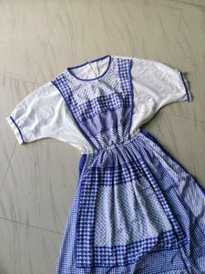 Blue &amp; White Printed Midi Dress