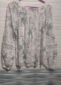 Floral Square Neck Balloon White Western Top | XL |
