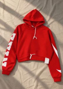 Red Cropped NIKE Hoodie with White Graphic Detail