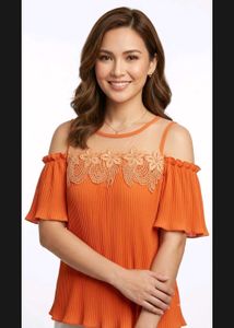 Vibrant Orange Cold Shoulder Top