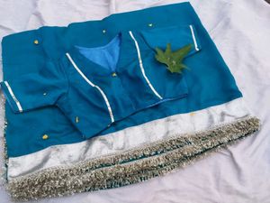 Beautiful Teal Saree with Embellished Border