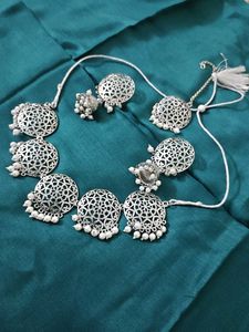 Silver Oxidised Necklace and Earring Set