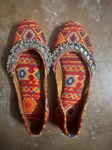 Embroidered Juttis with Mirror Work