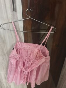 Pink Striped Embroidered Cami Top