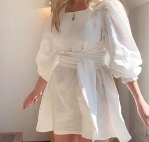 Chic White Puff Sleeve Mini Dress