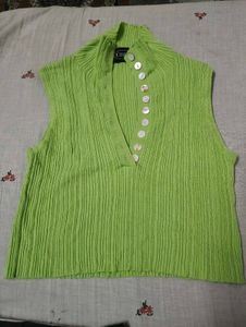 Lime Green Ribbed Button-Up Vest Top