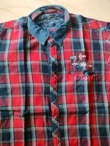 Men's Red &amp; Blue Plaid Short Sleeve Shirt