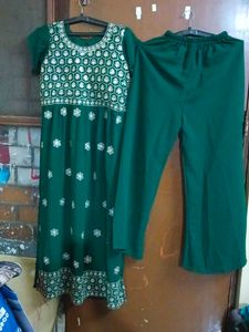 Green Embroidered Kurta Set with Palazzo