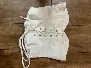 Imported White Corset Top with Pink Ribbon Bow