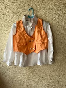 Orange Vest & White Shirt Set new wdttag