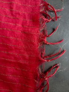 Elegant Red Saree with Golden Stripes