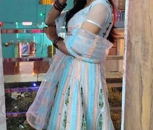 Elegant Blue & Peach Embroidered Lehenga