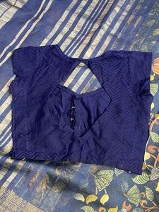 Navy Blue Floral Saree with Blouse