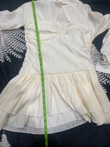 Cream Ruffle Hem Shirt Dress