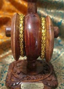 Wooden Bangles with Gold Chain Detail
