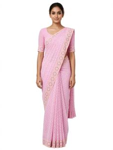 Pink Printed Cotton Saree