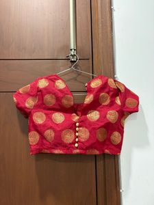 Red Silk Blouse with Gold Motifs