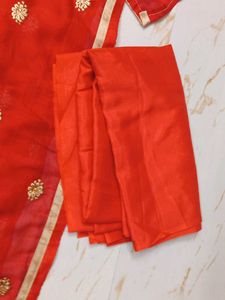 Red &amp; Gold Embroidered  dress material