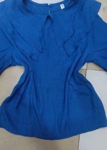 Blue Round Neck Top