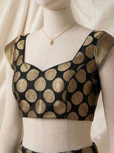 Elegant Black &amp; Gold Brocade Blouse