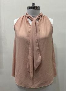 Elegant Pink Sleeveless Tie Neck Top