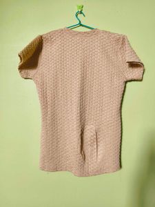 Textured Beige Short Sleeve Top