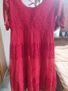 Tomato Red Net Anarkali Party Wear Gorgeous Suit (With Bottom+ Duppta)