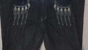 Embroidered Dark Wash Denim Jeans
