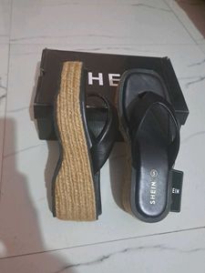 Shein slip on open toe Black Wedge Platform heels