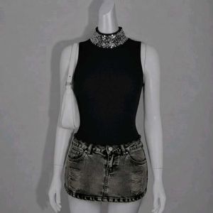 Sparkling Sequin Collar Sleeveless Top