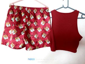 Red Sleeveless Top &amp; Shorts Set